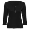 Brief Plunging Neck Three Quarter Sleeve Zipper Solid Color T-shirt for Women