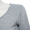 Brief Plunging Neck Three Quarter Sleeve Zipper Solid Color T-shirt for Women