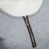 Brief Plunging Neck Three Quarter Sleeve Zipper Solid Color T-shirt for Women
