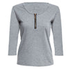 Brief Plunging Neck Three Quarter Sleeve Zipper Solid Color T-shirt for Women
