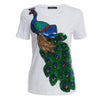 Stylish Round Collar Short Sleeve Animal Print Sequin Design T-Shirt for Women