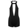 Sexy Halter Plunging Neck Sleeveless Off-the-shoulder Hollow Out Elastic Sheath Pure Color Romper