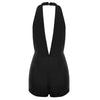 Sexy Halter Plunging Neck Sleeveless Off-the-shoulder Hollow Out Elastic Sheath Pure Color Romper