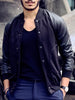 Stylish Stand Collar Slimming Large Pocket Color Splicing Long Sleeve Polyester Jacket For Men