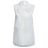 Sweet Fold Mandarin Collar Sleeveless Bowtie Back Button Solid Color Organza T-shirt for Women