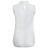 Sweet Fold Mandarin Collar Sleeveless Bowtie Back Button Solid Color Organza T-shirt for Women