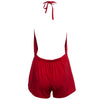 Sexy Halter Lace-up Off-the-shoulder Backless Drawstring Elastic Waist Solid Color Romper for Women