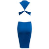 Sexy Round Collar Sleeveless Backless Patchwork Hollow Out Solid Color Knee-length Bodycon Dress for Women