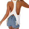 Sexy Round Collar Back Button Asymmetric Irregular Pure Color Crop Top Loose Vest for Women