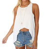 Sexy Round Collar Back Button Asymmetric Irregular Pure Color Crop Top Loose Vest for Women