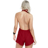 Sexy Halter Lace-up Off-the-shoulder Backless Drawstring Elastic Waist Solid Color Romper for Women