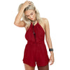 Sexy Halter Lace-up Off-the-shoulder Backless Drawstring Elastic Waist Solid Color Romper for Women