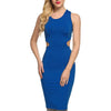 Sexy Round Collar Sleeveless Backless Patchwork Hollow Out Solid Color Knee-length Bodycon Dress for Women