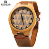 REDEAR SJ 1448 - 7 Female Wooden Quartz Watch Leather Strap Special Pattern Dial Wristwatch
