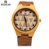 REDEAR SJ 1448 - 7 Female Wooden Quartz Watch Leather Strap Special Pattern Dial Wristwatch