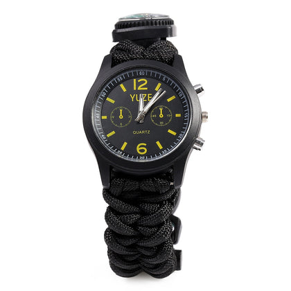 YUZE 6 in 1 Outdoor Survival Bracelet Watch Compass Whistle