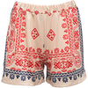 Vintage Mid Elastic Waist Print Patchwork Straight Shorts for Women