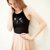 Cute Halter Round Collar Off-the-shoulder Cat Face Print Sheath Vest for Women