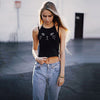 Cute Halter Round Collar Off-the-shoulder Cat Face Print Sheath Vest for Women
