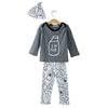3pcs Jewel Collar Long Sleeve Milk Bottle Printed T-Shirt Long Pants with Hat for Baby Boys