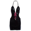 Sexy Plunging Neck Criss-Cross Backless Faux Leather Skinny Mini Dress for Women