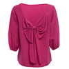 Stylish Round Collar Three Quarter Sleeve Back Bowtie Patchwork Loose Pure Color Blouse for Women