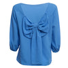 Stylish Round Collar Three Quarter Sleeve Back Bowtie Patchwork Loose Pure Color Blouse for Women