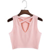 Sexy Plunging Neck Criss-Cross Pure Color Crop Top for Women