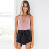 Sexy Plunging Neck Criss-Cross Pure Color Crop Top for Women