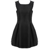 Round Collar Sleeveless Sash Waist Pure Color A-Line Ball Gown Dress for Women