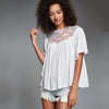 Trendy Round Collar Half Sleeve Lace Spliced Loose-Fitting Blouse for Women