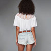 Trendy Round Collar Half Sleeve Lace Spliced Loose-Fitting Blouse for Women