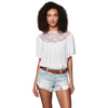 Trendy Round Collar Half Sleeve Lace Spliced Loose-Fitting Blouse for Women