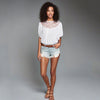 Trendy Round Collar Half Sleeve Lace Spliced Loose-Fitting Blouse for Women