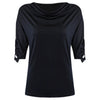 Stylish Cowl Neck Half Sleeve Lace Spliced Solid Color Blouse for Women