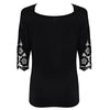 Stylish Cowl Neck Half Sleeve Lace Spliced Solid Color Blouse for Women
