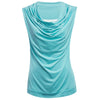 Trendy Pile Collar Sleeveless with Tube Top Pleated Patchwork Color Block T-shirt for Women