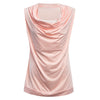 Trendy Pile Collar Sleeveless with Tube Top Pleated Patchwork Color Block T-shirt for Women