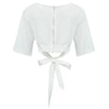 Sexy Plunging Neck Short Flare Sleeve Back Zipper Bowknot Lace-up Patchwork Crop Top for Women