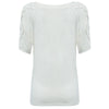 Stylish Round Collar Short Batwing Sleeve Lace Patchwork Hollow Out Loose Pure Color T-shirt for Women