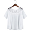 Trendy Round Collar Half Sleeve Lace Spliced Loose-Fitting Blouse for Women