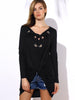 Stylish V-neck Long Sleeve Asymmetrical Women T-shirt