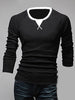 Classic Color Block Triangle Pattern Slimming Round Neck Long Sleeves Men's Linen Blended T-Shirt