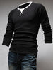 Classic Color Block Triangle Pattern Slimming Round Neck Long Sleeves Men's Linen Blended T-Shirt