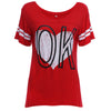 Casual V-neck Short Sleeve Stripe Letter Loving Heart Print Loose T-shirt for Women