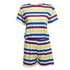 Casual Round Collar Short Sleeve Back Zipper Elastic Waist Straight Stripe Print Romper for Women