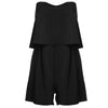 Sexy Strapless Flounce Front Zipper High Waist Loose Pure Color Romper for Women
