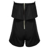 Sexy Strapless Flounce Front Zipper High Waist Loose Pure Color Romper for Women