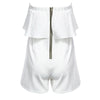 Sexy Strapless Flounce Front Zipper High Waist Loose Pure Color Romper for Women