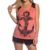 Stylish Round Collar Sleeveless Lace Patchwork Print Loose T-shirt for Women